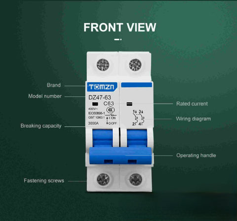 Tomzn 2P AC MCB Circuit breaker C type 230/400V 16A, 20A,32A,63A