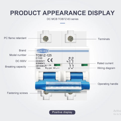 Tomzn 2P DC MCB Circuit Breaker 125A/100A