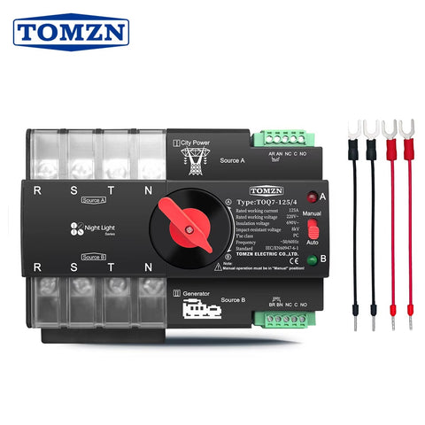 Tomzn TOQ7 4P-125A AC Three Phase Din Rail 220V Dual Power Automatic Transfer Switch ATS