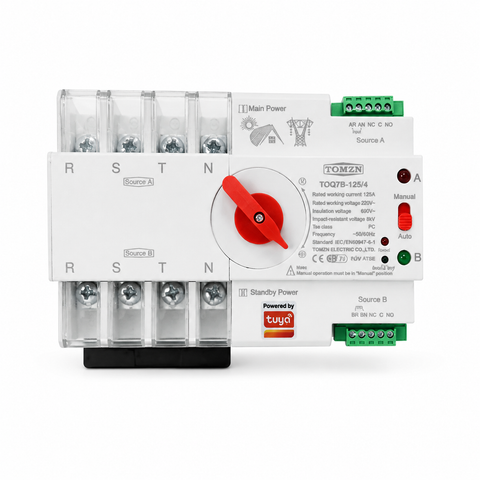 Tomzn TOQ7S 4P 125A WiFi Automatic Transfer Switch ATS | 3 Phase AC Dual Power DIN Rail 220V