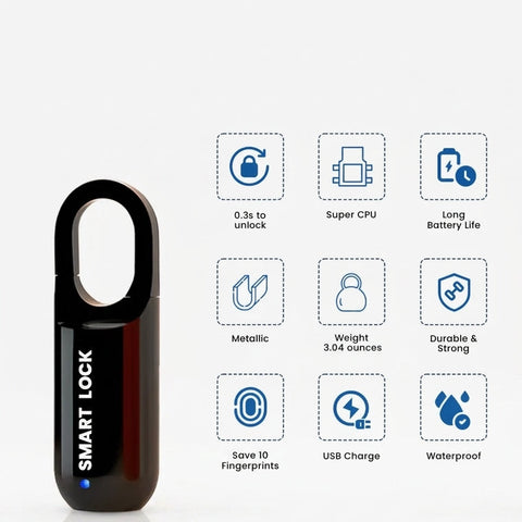 Travel Smart Padlock – Black | Fingerprint Security Lock