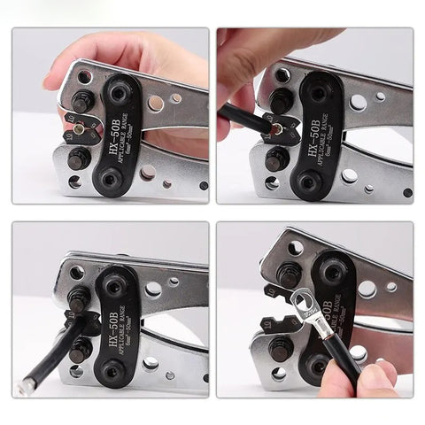 HX-50B Cable Lugs Crimper Tool Hand Ratchet Pliers for 6-50 mm² (1-10 AWG) Wire Cable Lugs