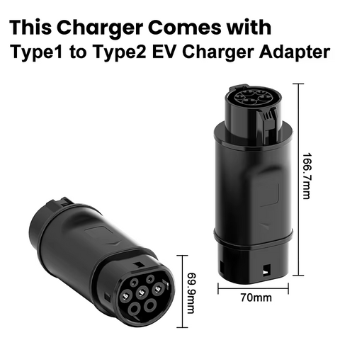 SJL 7kW EV Car Charger 32A 250V Single-Phase Type 1 Plug + Type 2 Converter | IP65