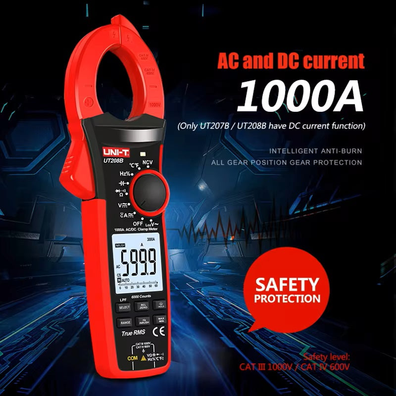 UNI-T UT207B True RMS Digital Clamp Meter AC DC Current 1000A 1000V Pliers ammeter LPF 6000 Count amperimetric clamp