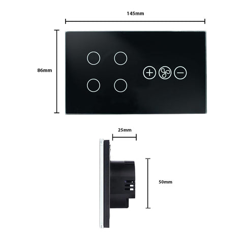 4 Gang Wi-Fi Glass Switch With Fan Switch Smart Wifi Wall Touch Switch