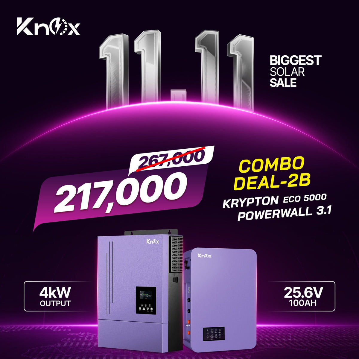 Knox Combo Deal 2B Krypton Eco 5000 4kw Hybrid Solar inverter with Powerwall 3.1 25.6v 100ah Lithium Battery