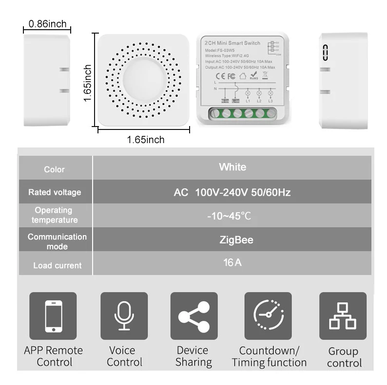 JVCO Mini Smart Switch Module Control Switch Timing Works with Alexa Google Home Smart Life APP