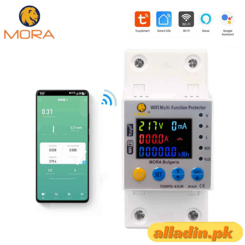 MORA 63A WiFi Smart Circuit Breaker with TUYA Energy Meter, kWh Monitoring, Timer, Voltage/Current/Leakage Protection – 10-in-1 Smart Power Protector