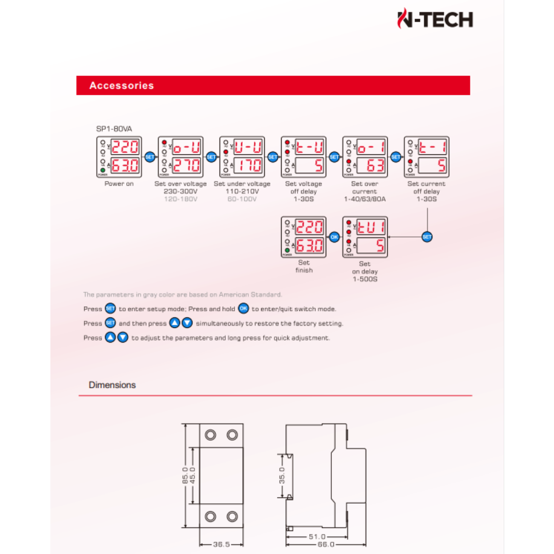 N-Tech SP2-80VA 63A Voltage Protection Device - Over and Under Voltage Protective Device