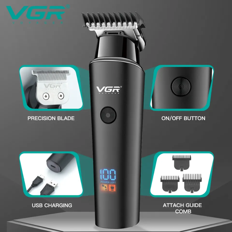 VGR V-937 Professional USB Charging Electric Hair Trimmer Cordless Barber Hair Clipper for Men with LED Display