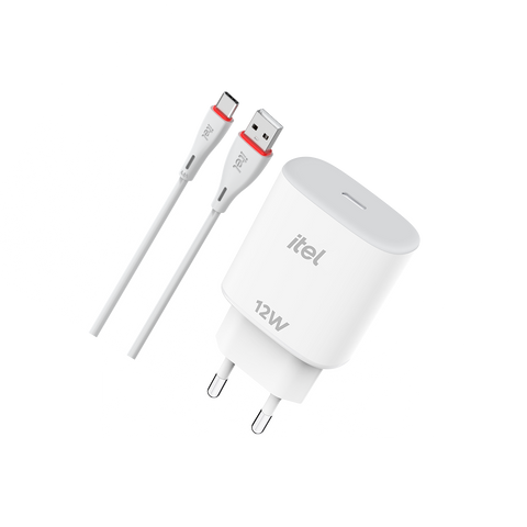 itel Charger Lite I 12W Fast Charger | 2.4A USB-A Adapter with Type-C Cable