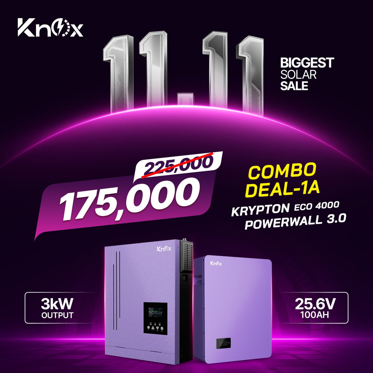 Knox Combo Deal 1A Krypton Eco 4000 3kw Hybrid Solar inverter with Powerwall 3.0 25.6v 100ah Lithium Battery