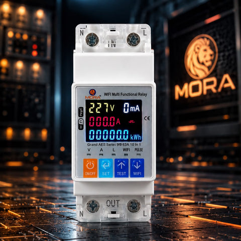 MORA 10-in-1 Smart Protection Relay | 63A WiFi Voltage, Current & Earth Leakage Protection with Timer Control