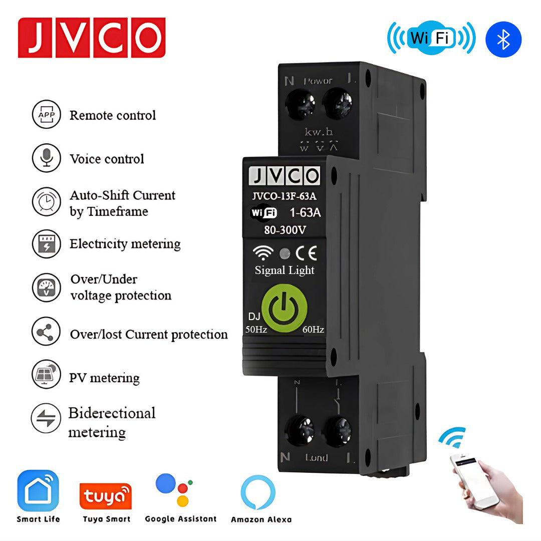 JVCO 13in1 63A Bidirectional WIFI Smart Switch with Monitoring and Protection