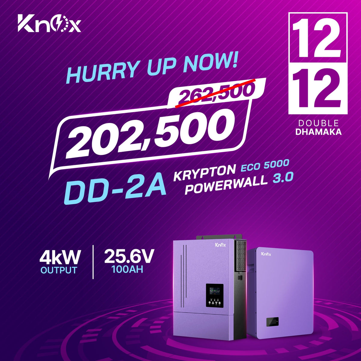 Knox Combo Deal 2A Krypton Eco 5000 4kw hybrid solar inverter with Powerwall 3.0 25.6v 100ah lithium battery