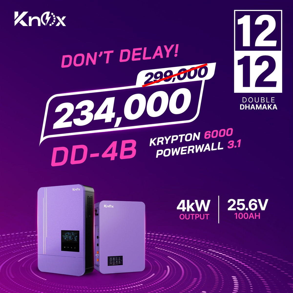 Knox Combo Deal 4B Krypton 6000 4kw hybrid solar inverter with Powerwall 3.1 25.6V 100ah lithium battery