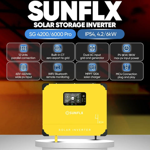 Sunflex SG-4200 4.2KW Solar Storage Inverter – IP54 Hybrid Inverter with Dual AC Output & Battery Support