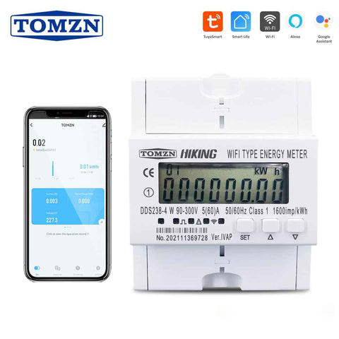 Tomzn HIKING DDS238-4 60A WIFI Smart Energy Meter Kwh Monitoring Circuit breaker Timer with voltage current protection Single Phase