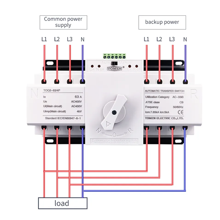 TOMZN 4P 63A & 125A- MCB type Dual Power Automatic transfer switch ATS