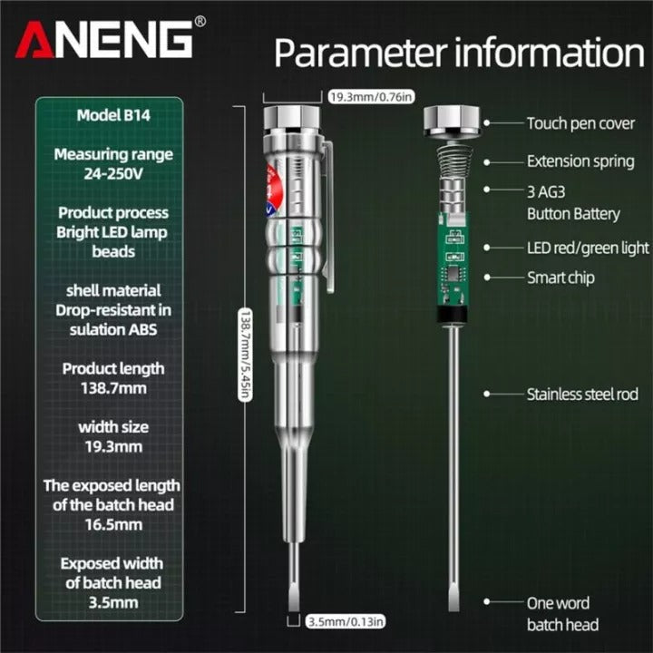 Aneng B14 Electrical Pen 24-250V Portable Tester Screwdriver Probe With Indicator Light Sound and Light Alarm Test Pen Tools