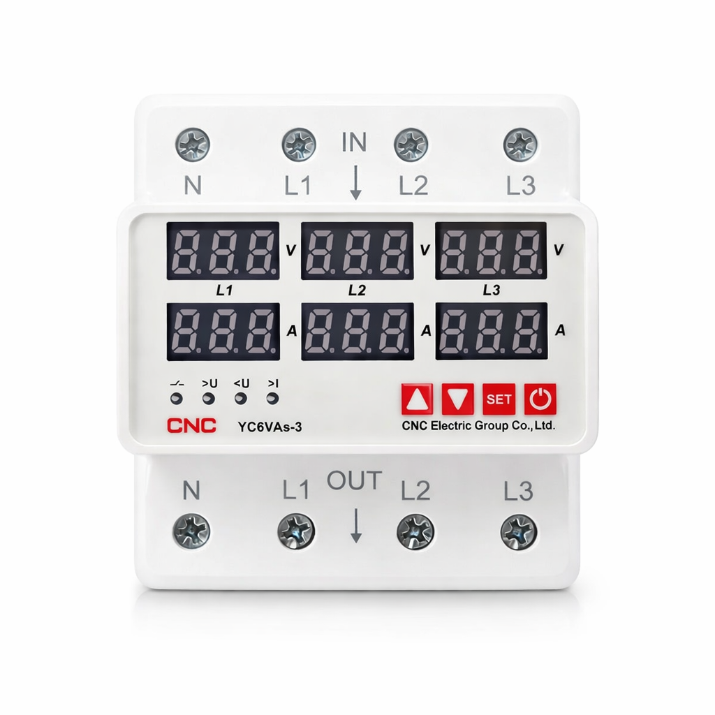 CNC YC6VAs-3 63A Three Phase Adjustable Voltage & Current Protector | Over & Under Voltage Protection Device