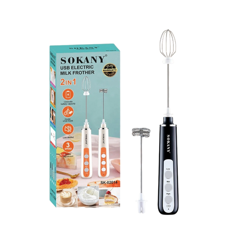 Sokany SK-02014 2-in-1 USB Electric Milk Frother | 1200mAh Rechargeable | Double Whisk | 3-Speed Adjustable