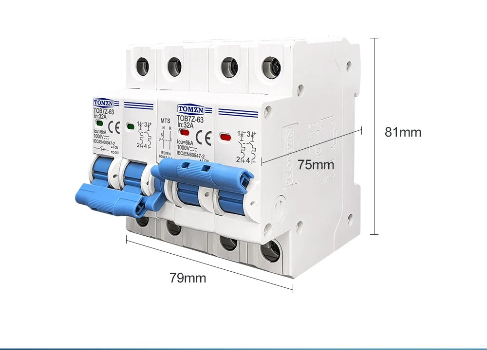 Tomzn TOB7Z-63 2P+2P 63A DC MTS Dual Power Manual Transfer Switch Circuit Breaker for PV System