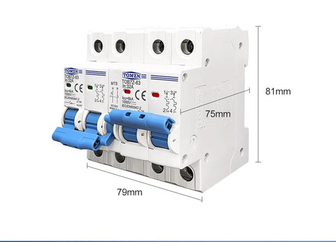 Tomzn TOB7Z-63 2P+2P 63A DC MTS Dual Power Manual Transfer Switch Circuit Breaker for PV System