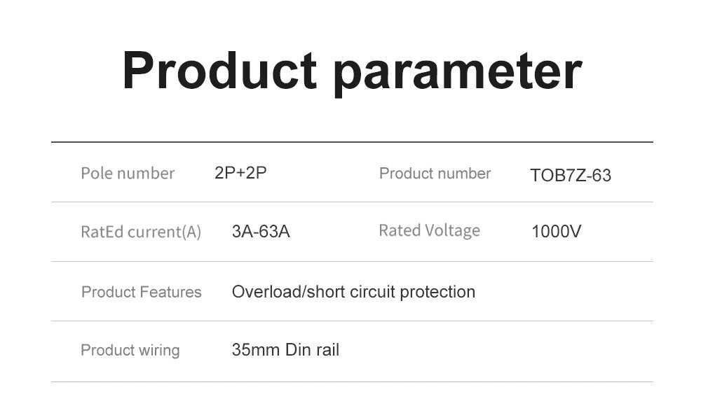 Tomzn TOB7Z-63 2P+2P 63A DC MTS Dual Power Manual Transfer Switch Circuit Breaker for PV System