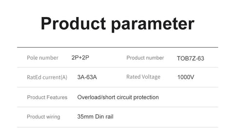Tomzn TOB7Z-63 2P+2P 63A DC MTS Dual Power Manual Transfer Switch Circuit Breaker for PV System