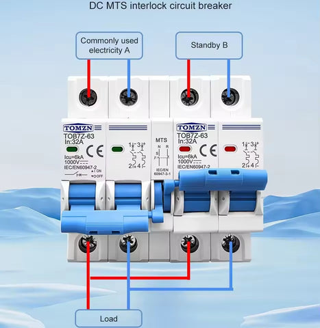Tomzn TOB7Z-63 2P+2P 63A DC MTS Dual Power Manual Transfer Switch Circuit Breaker for PV System