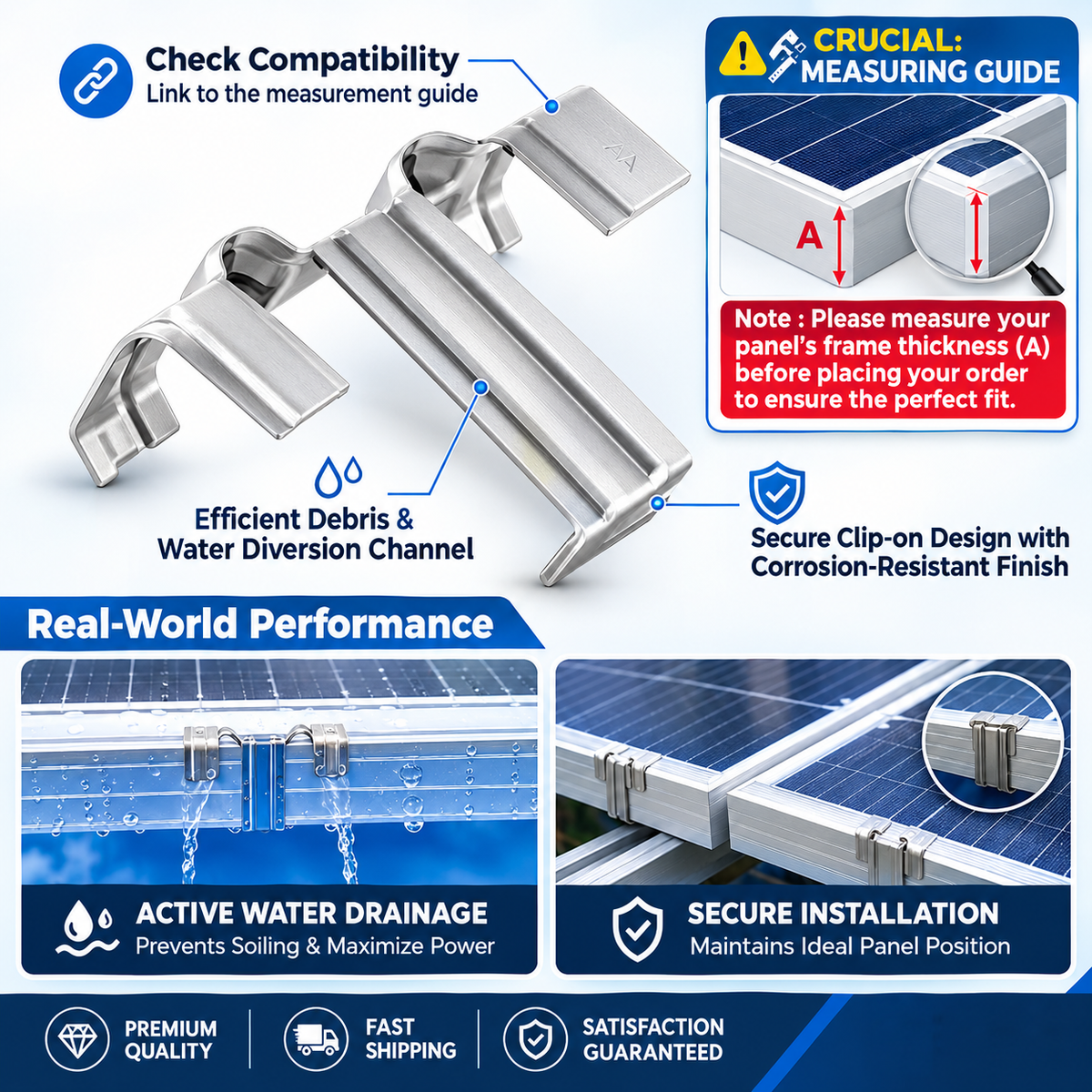 Solar Panel Water Drain Clips PV Module Stainless Steel  Water Drain Cleaning Clip