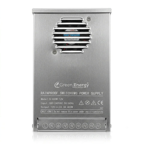 Green Energy S-400W-12V LED Rainproof Switching Power Supply IP54 | 12V 33.3A 400W | 180-240V AC Input | IP Rainproof LED Driver