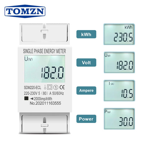 Tomzn SDM220-ECL 2P Din Rail Single Phase Digital Energy Meter