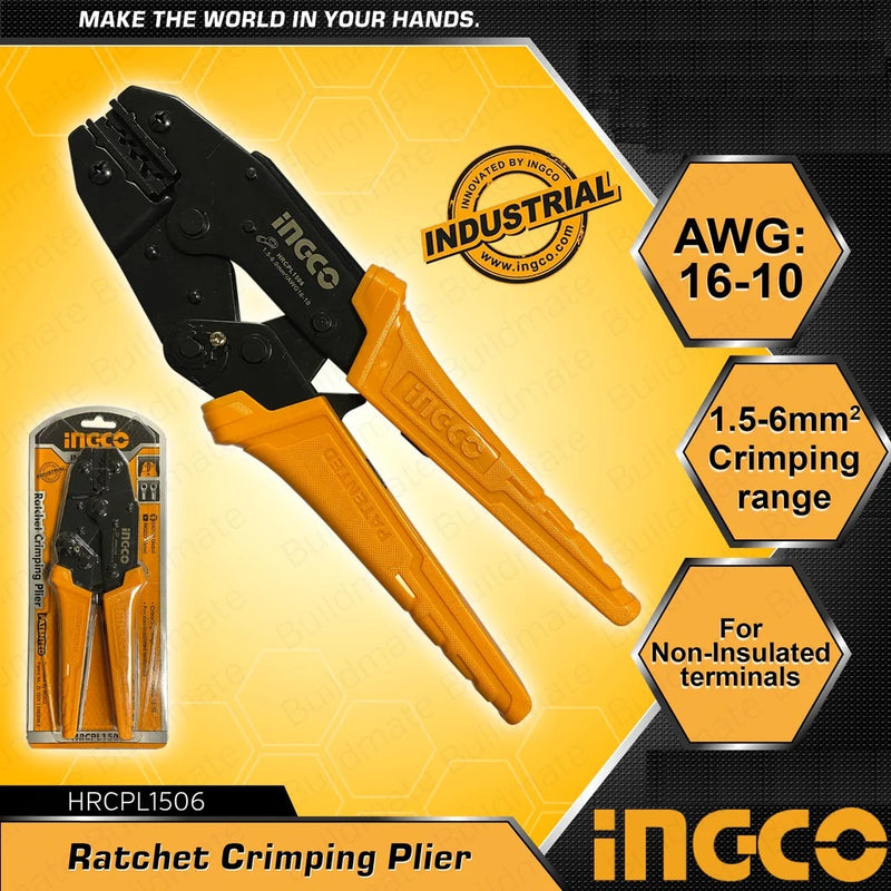 INGCO HRCPL1506 RATCHET CRIMPING PLIERS 1.5-6MM  & AWG16-10 FOR NON-INSULATED TERMINALS