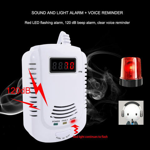 Gas Leak Detector Analyzer Carbon Monoxide Sensor LCD Digital Displayer Natural Gas 2 in 1 Alarm System Buzzer ,US Plug