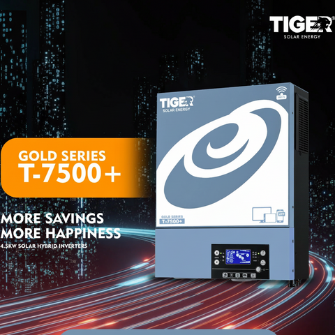 Tiger T-7500+ Gold Series 4.5kW Hybrid Solar Inverter With 7500W PV | Dual Input | Built-in WiFi |3 Outputs | BMS Port