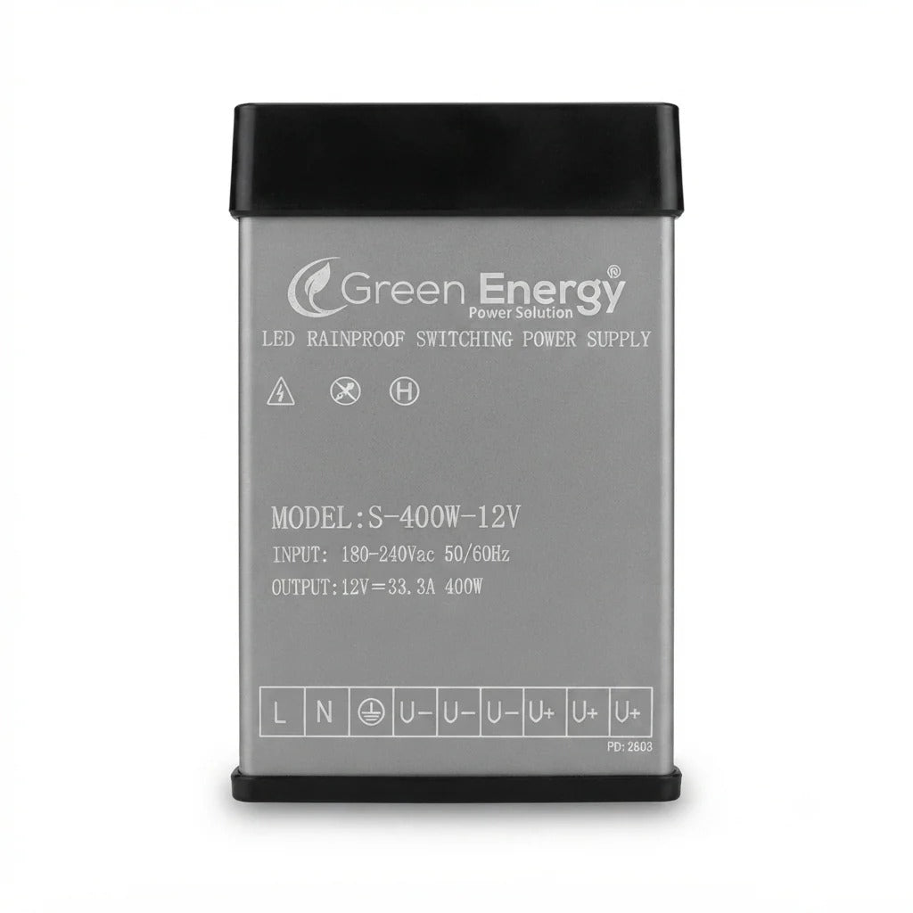 Green Energy S-400W-12V Rainproof Switching Power Supply IP21 | 12V 33.3A 400W AC to DC Power Supply