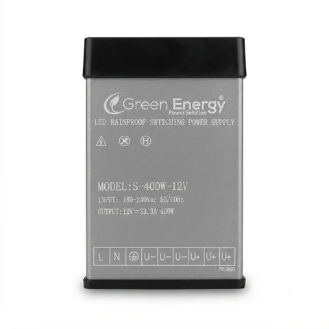 Green Energy S-400W-12V Rainproof Switching Power Supply IP21 | 12V 33.3A 400W AC to DC Power Supply
