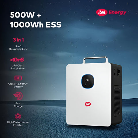 itel Power Tank 500W Solar Generator 1000Wh Lithium Power Station (IESS-05K10N) | LiFePO4 Battery, 400W MPPT, Fast Charging Backup Power