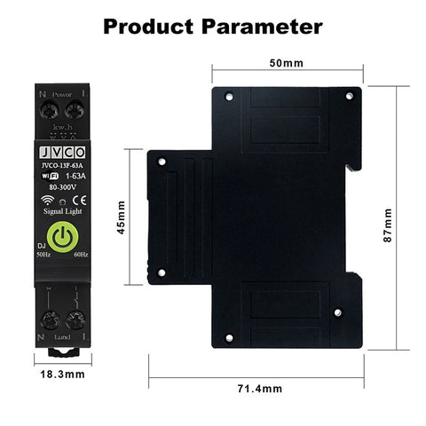 JVCO 13in1 63A Bidirectional WIFI Smart Switch with Monitoring and Protection