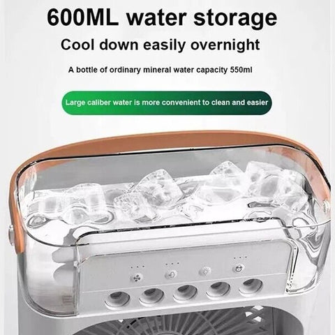 3 In 1 Mini Portable USB AC Fan Humidifier & LED Water Lamp (10 inch)