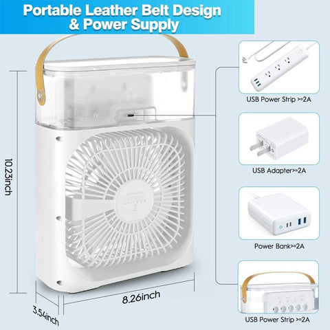 3 In 1 Mini Portable USB AC Fan Humidifier & LED Water Lamp (10 inch)