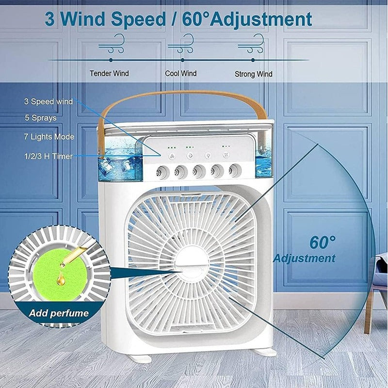 3 In 1 Mini Portable USB AC Fan Humidifier & LED Water Lamp (10 inch)