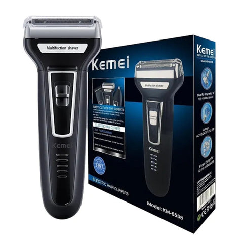 Kemei KM-6558 Premium Quality 3in1 Rechargeable Professional Hair Trimmer Super Grooming Kit Shaver Clipper Nose Trimmer