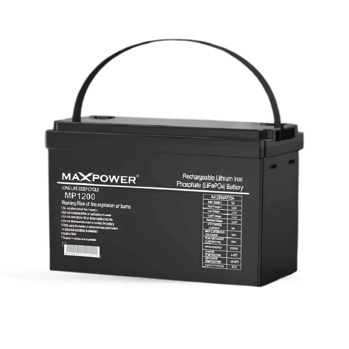 MAXPOWER MP 1200 Lithium Ion Battery 12.8V 100Ah (1.28kWh) LiFePO4 | 100A Discharge | Solar Energy Storage Battery