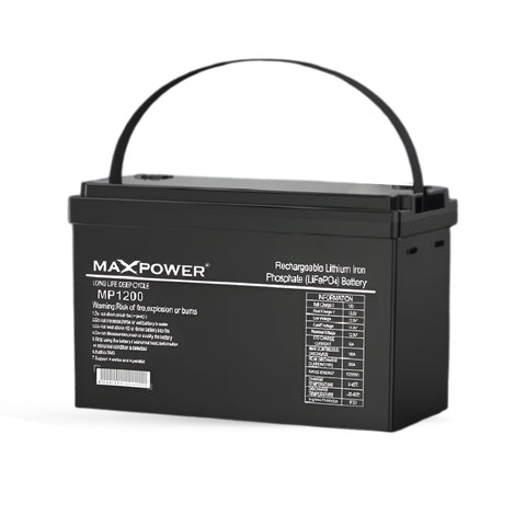 MAXPOWER MP 1200 Lithium Ion Battery 12.8V 100Ah (1.28kWh) LiFePO4 | 100A Discharge | Solar Energy Storage Battery