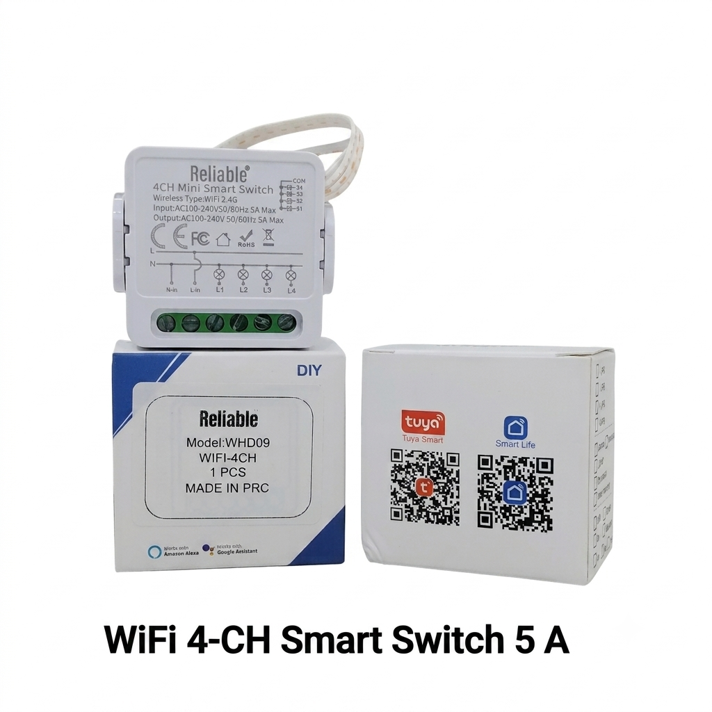 Reliable Electric 4 Channel WiFi Smart Switch 5A | Tuya Mini 4 Gang Smart AC Relay Switch
