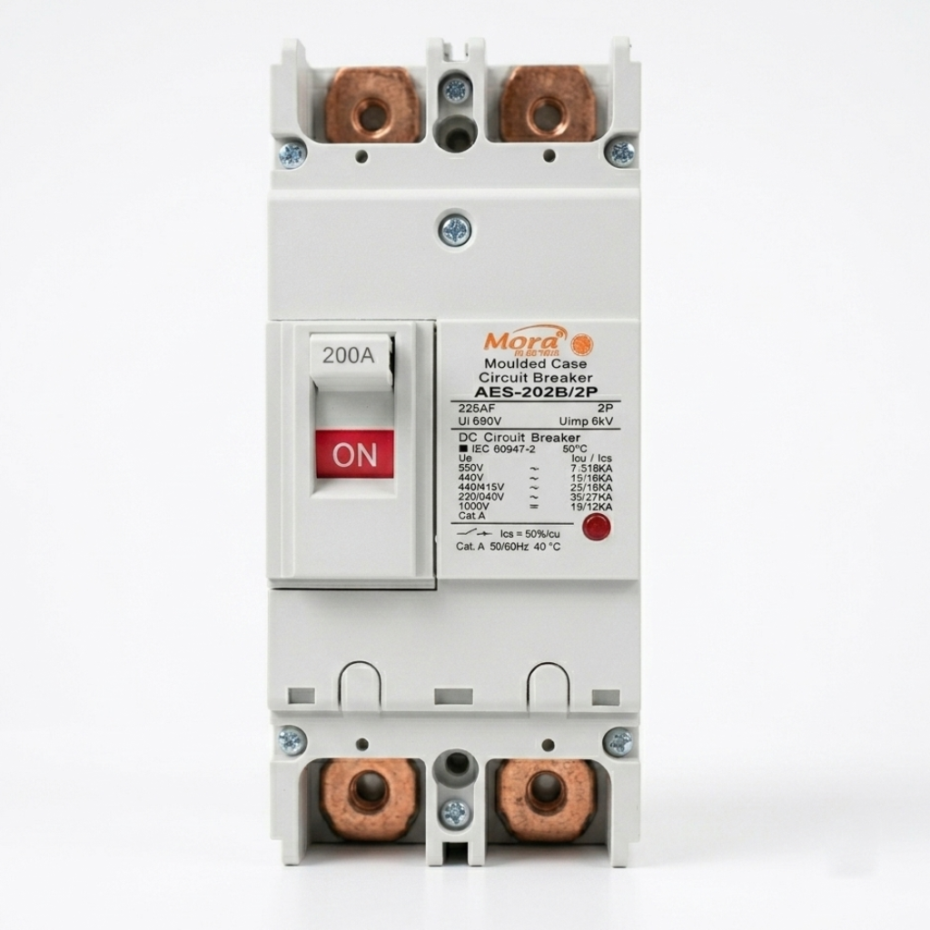 Mora AES202N/AES125N 2P DC MCCB Breaker with Copper Points for Solar Panels & Battery Systems