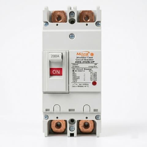 Mora AES202N/AES125N 2P DC MCCB Breaker with Copper Points for Solar Panels & Battery Systems